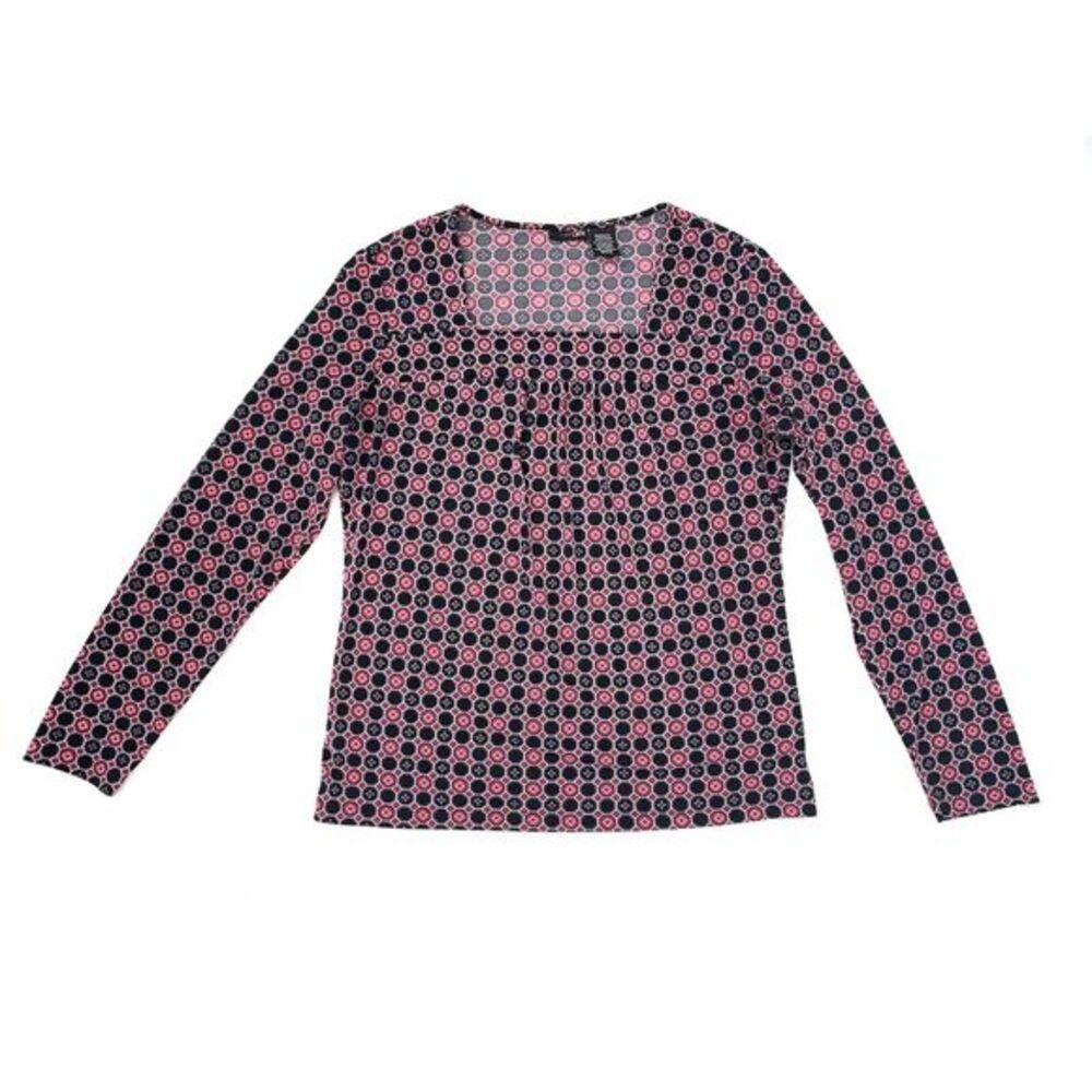 East 5th Black & Pink Geometric‎ Pattern Long Sleeve Women's Top Size Medium